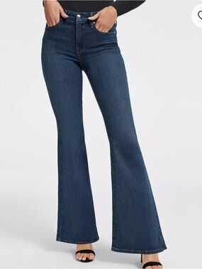 Good American Dark Blue High-Rise Flare Jeans